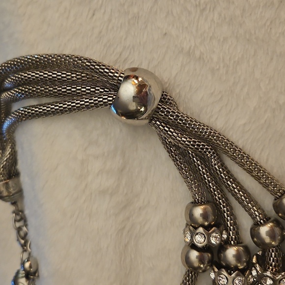 Vintage 1990s Chunky Metal Rhinestone Mesh Chain Baddie Statement Necklace - Picture 5 of 7